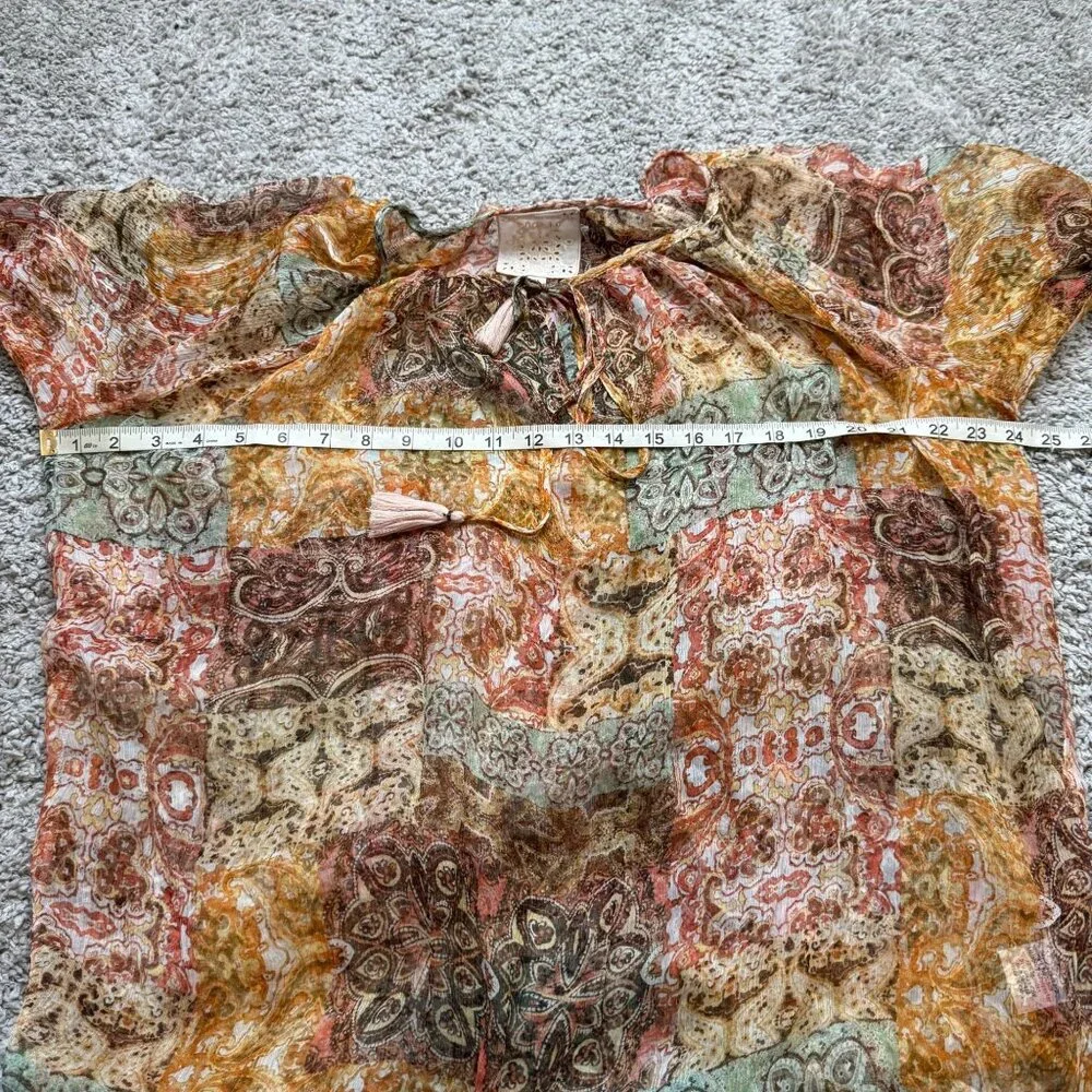 Johnny Was Kanarra Tiered Silk Blouse Flare Sleeves Boho Peasant Size Medium - Picture 6 of 10